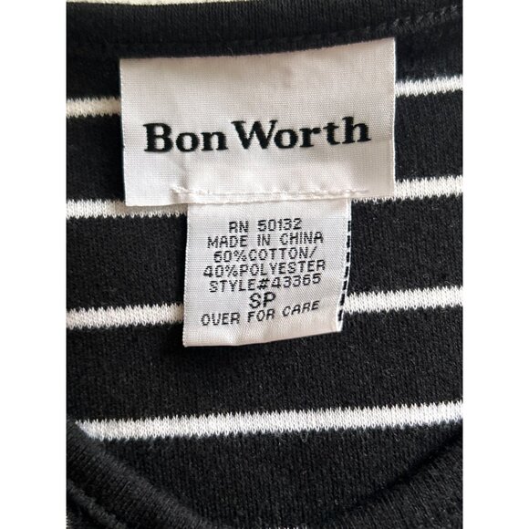 Bon Worth Black & White Striped Short Sleeve Lightweight Sweater, Size SP - Picture 4 of 7